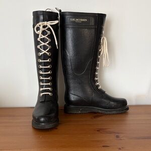 Ilse Jacobsen Black Lace-Up Rain Boots